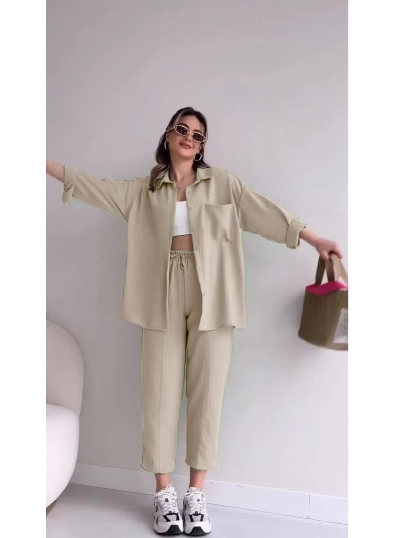 Barbora Linen Casual Two Piece Suit Pants Shirt LN21EKRU10 - Image 1